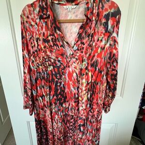 CAbi Red and Black Floral Print Shirt Dress